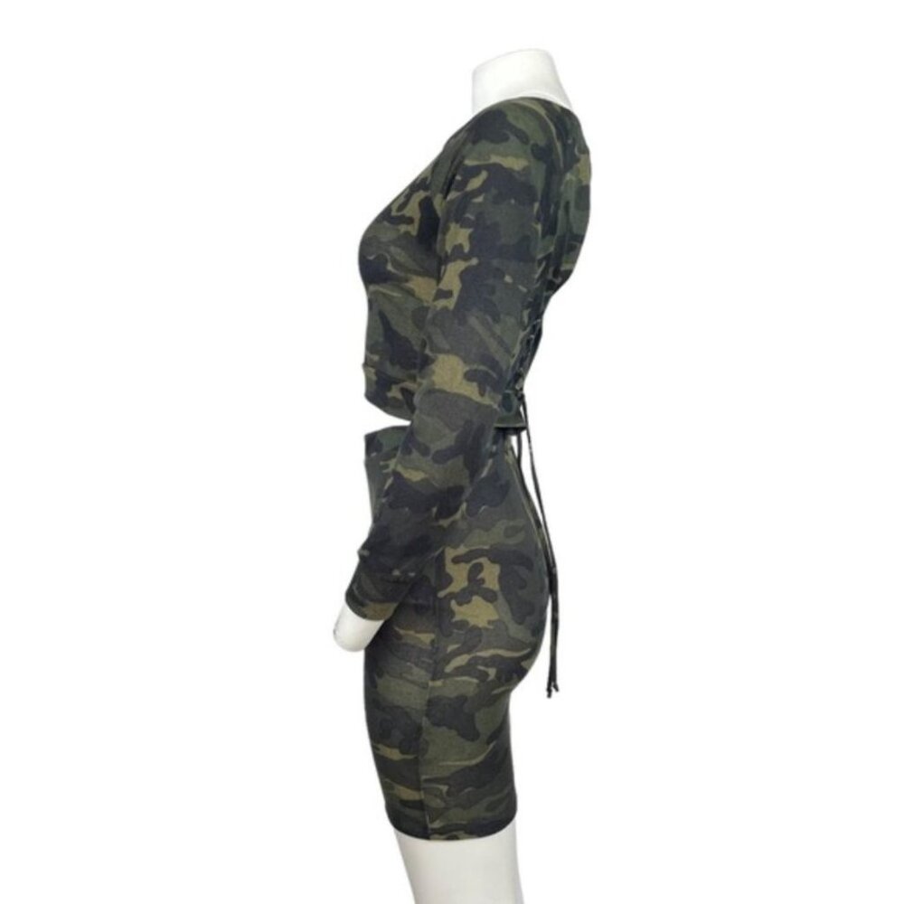 NWT Olive Camo Lace Back Skirt Set Small - Picture 5 of 7